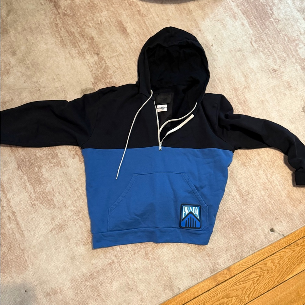Prada Men's Two-Tone Black and Blue Hoodie